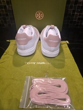 Tory Burch Howell Court White Sneakers with Blush Pink